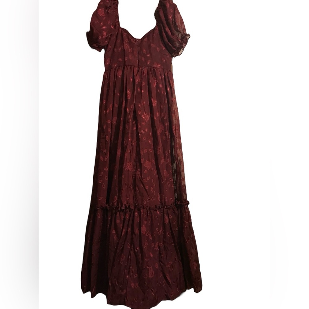 Phenomenal Sweetness Burgundy Floral Burnout Bustier Maxi Dress - Picture 6 of 11